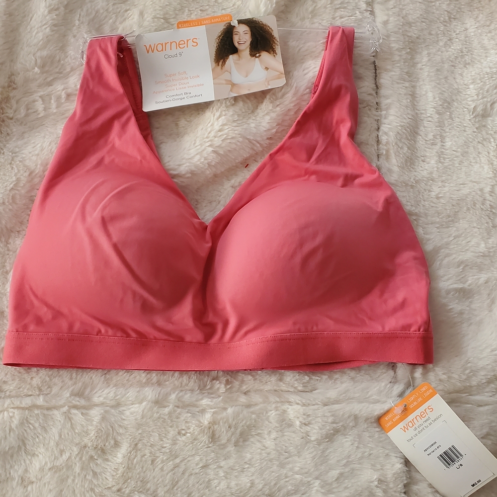 Warner's Wireless Seamless Pink Everyday Bra Size Large